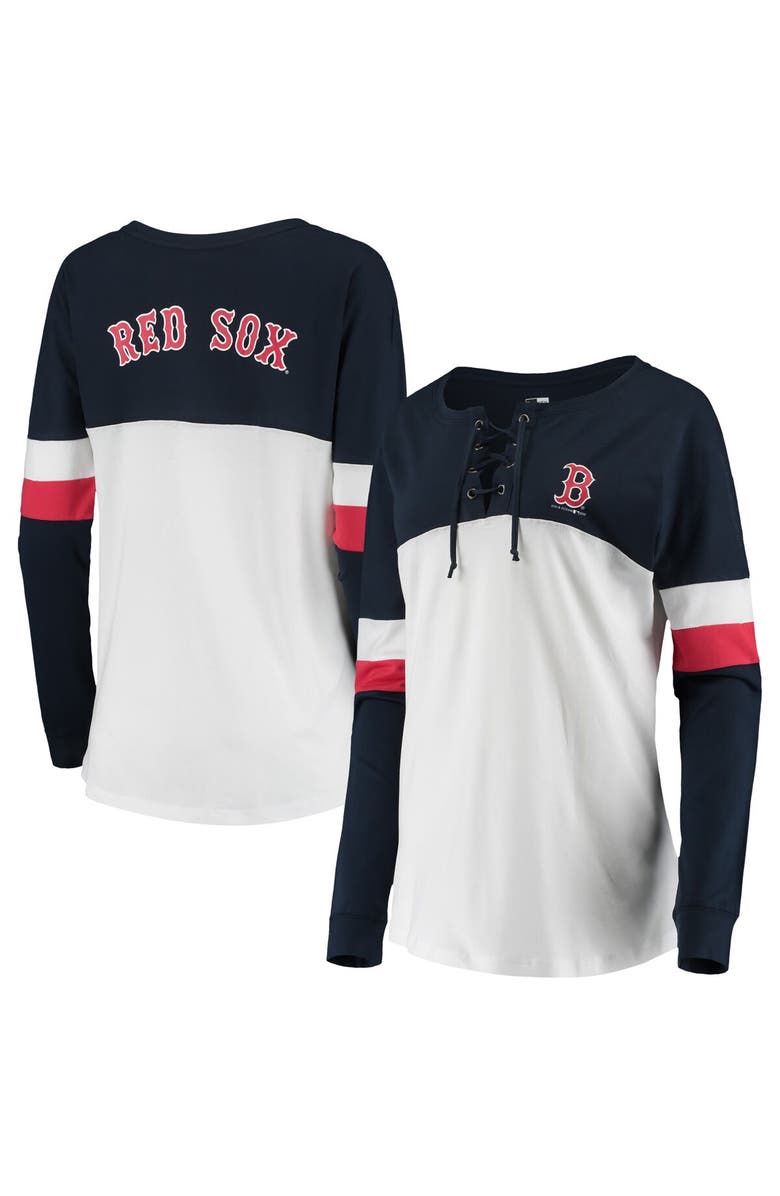 New Era Women's New Era White/Navy Boston Red Sox Lace-Up Long Sleeve T-Shirt, Main, color,