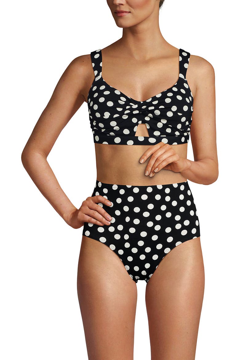 Twist Front Bikini Top, Main, color, Black/Egret White Tossed Dots