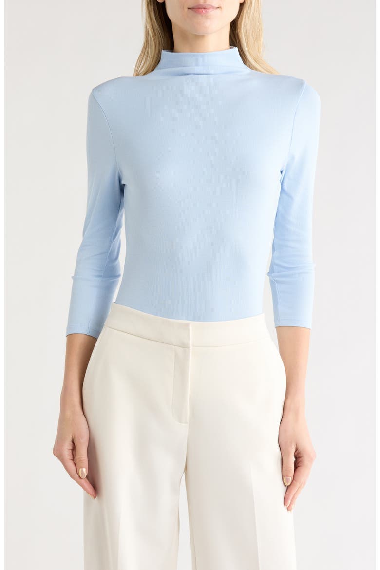 Three-Quarter Sleeve Stretch Pima Cotton Mock Neck T-Shirt, Main, color, BLUE CASHMERE