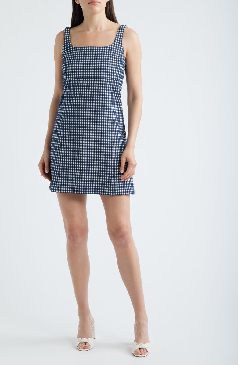SPANX<sup>®</sup> Ponte Jacquard Square Neck Mini Dress, Main, color, Ging Min Tw Ptn