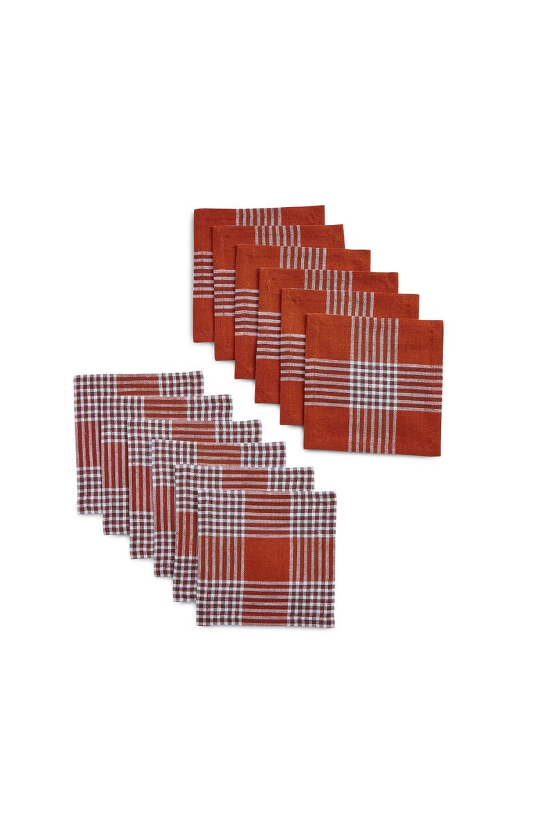 Solino Home Linen Cocktail Napkins - Glen Check, Main, color, Nutmeg