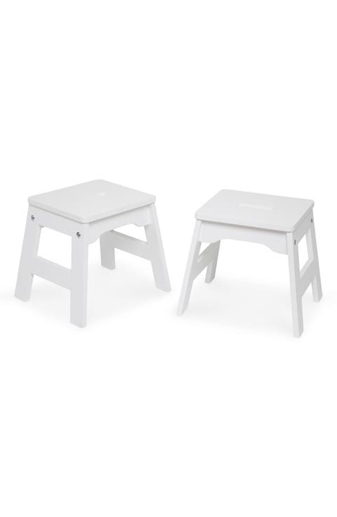 Set of 2 Wooden Stools