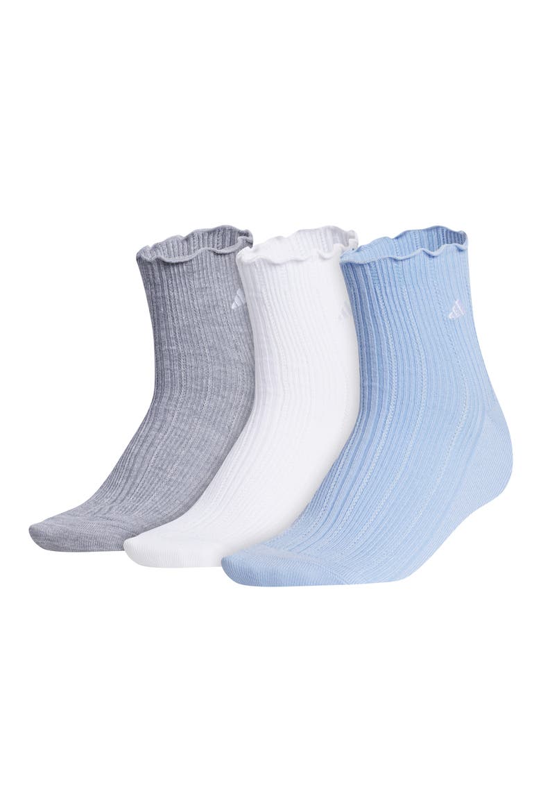 3-Stripe Superlite Quarter Length Socks, Main, color, HEATHER GREY/ WHITE/ GLOW BLUE