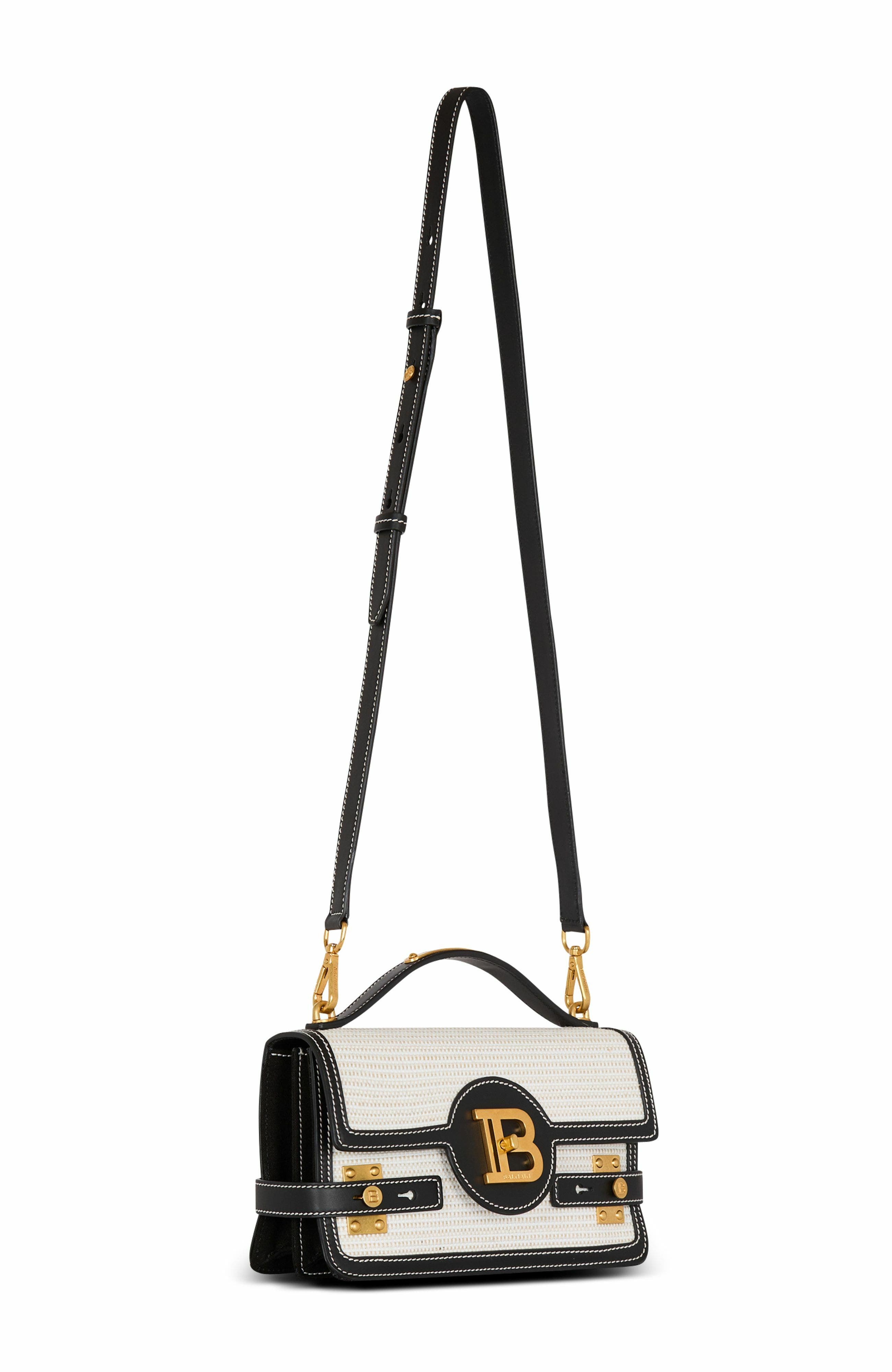 Balmain Raffia B-Buzz Shoulder 24 Bag, Alternate, color, 