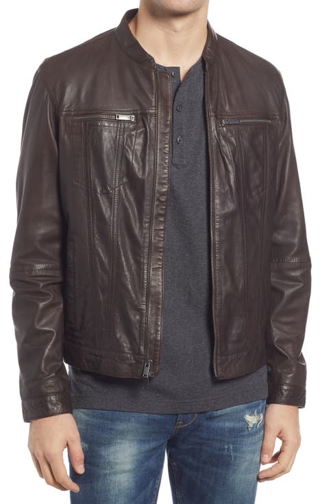 Band Collar Leather Jacket