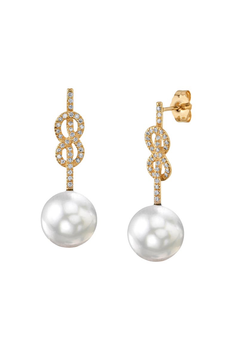 White South Sea Pearl & Diamond Levana Infinity Earrings, Main, color, Yellow Gold