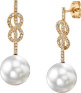 The Pearl Source White South Sea Pearl & Diamond Levana Infinity Earrings