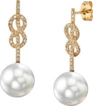 The Pearl Source White South Sea Pearl & Diamond Levana Infinity Earrings