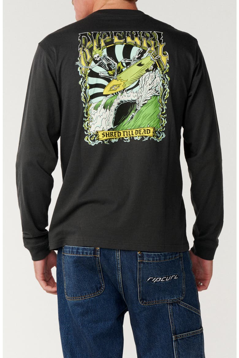 Shredding Long Sleeve Cotton Graphic T-Shirt, Alternate, color, WASHED BLACK