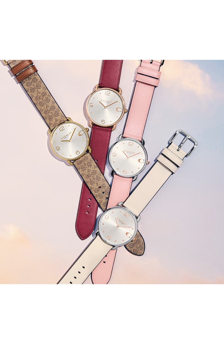 COACH Elliot Leather Strap Watch, 36mm, Alternate, color, Silver White