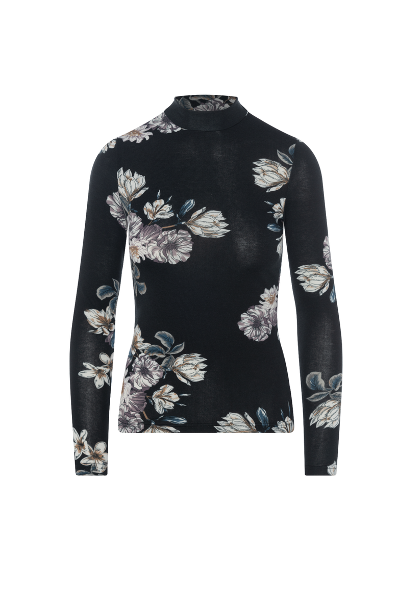 Riff Micro Mock Neck Floral Stretch Knit Tee, Main, color, Black Floral