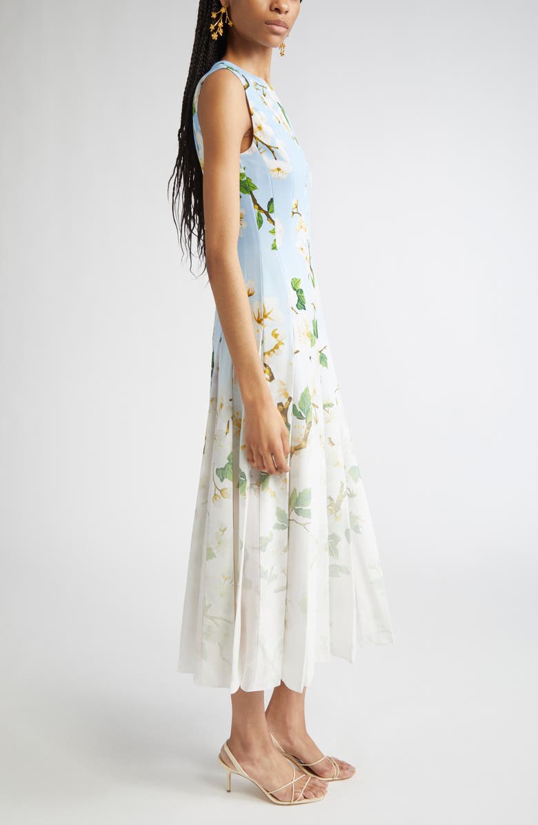 Oscar de la Renta Cherry Blossom Dégradé Sleeveless Cady & Chiffon Dress, Alternate, color, 