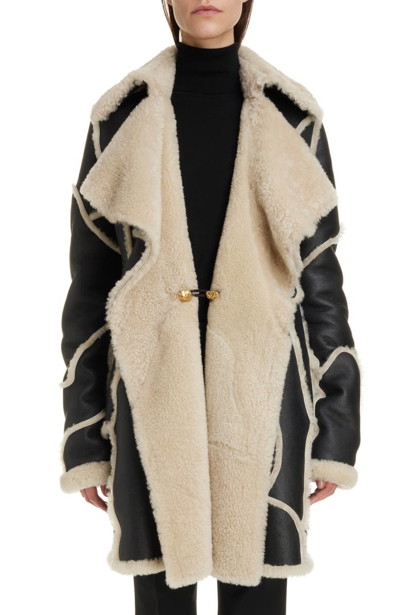 Chloé Patchwork Leather & Genuine Shearling Coat, Main, color,