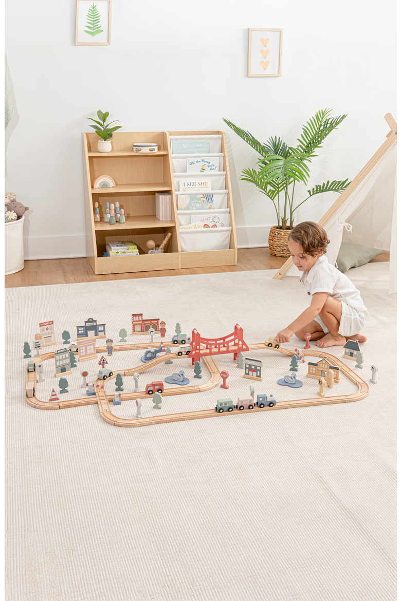 100-Piece Wooden Train Set for Toddlers Ages 1+, Alternate, color, 100 pc Set