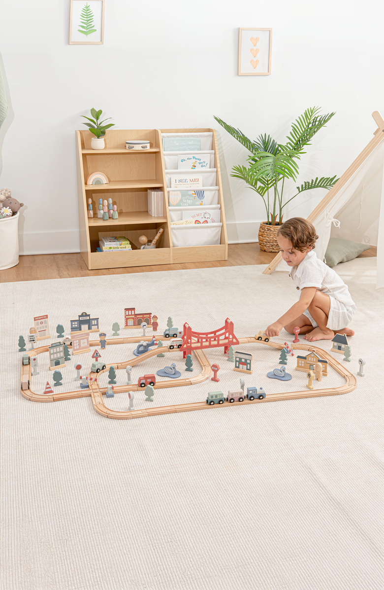 Comfy Cubs 100-Piece Wooden Train Set for Toddlers Ages 1+, Alternate, color, 100 Pc Set