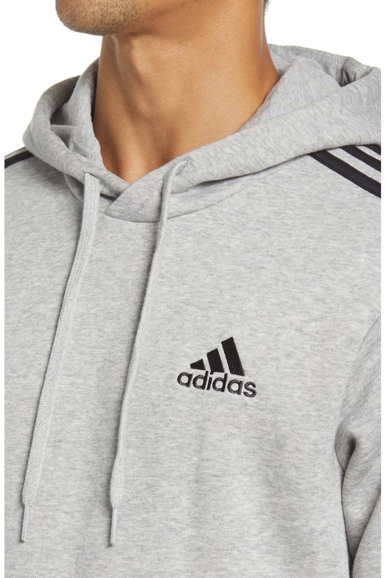 Essential Fleece 3-Stripes Pullover Hoodie, Alternate, color, MEDIUM GREY HEATHER/BLACK