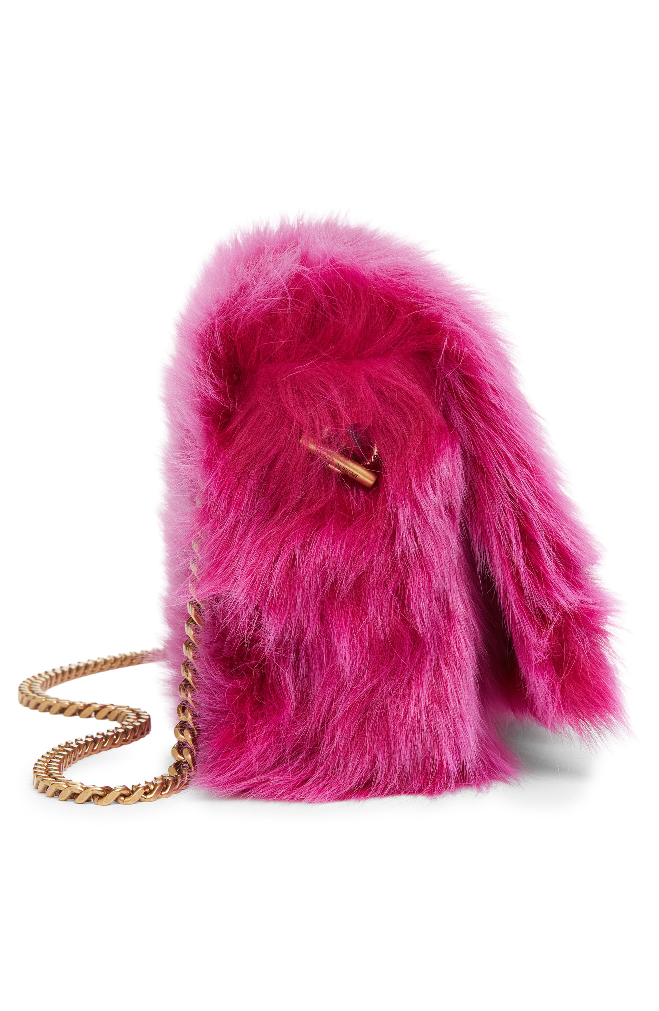 Saint Laurent KATE SML REV FUR SHLDR, Alternate, color, Magenta