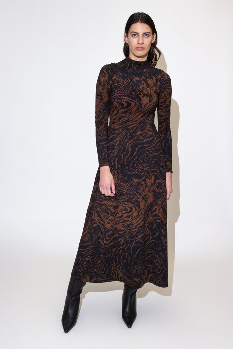 Speculus Turtleneck Jersey Maxi Dress, Alternate, color, Zora Black