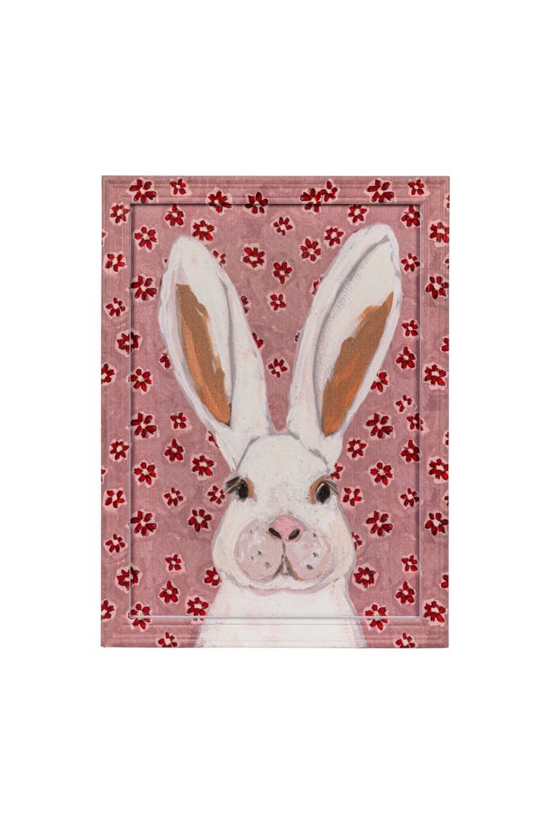 Wood Framed Glass Wall Décor with Rabbit Image, Alternate, color, Pink
