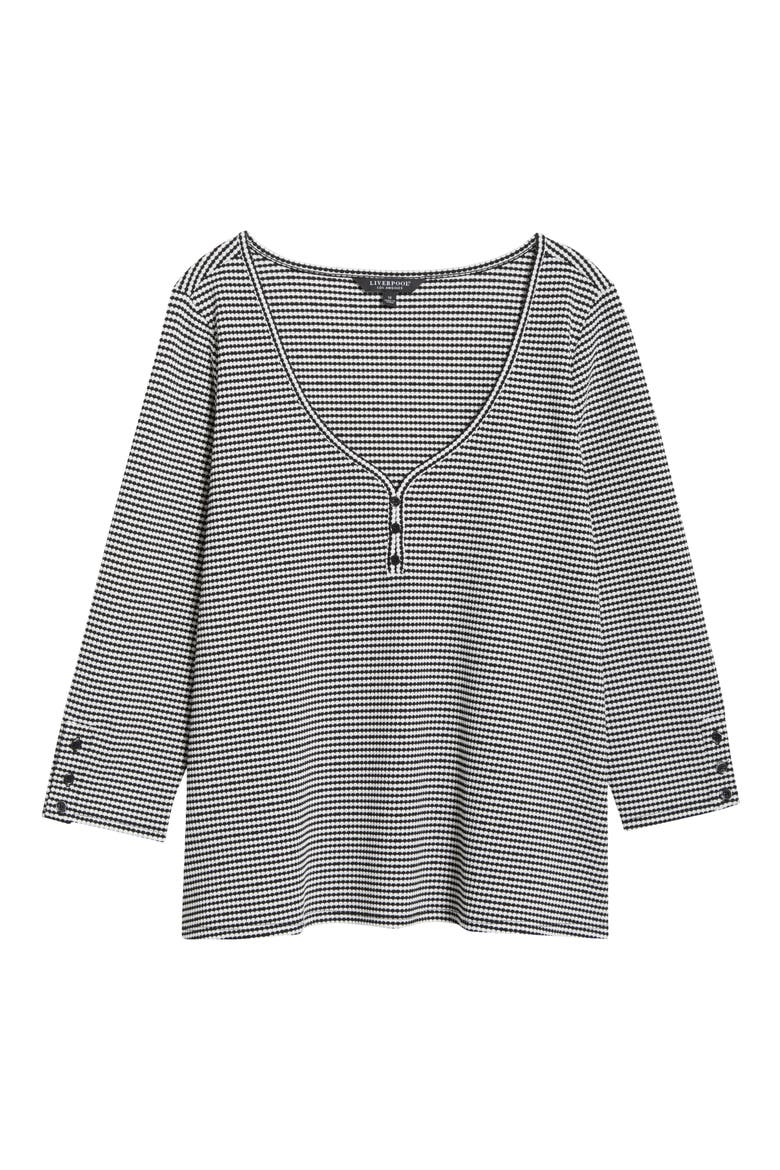 Print Henley Top, Alternate, color, BLACK/ WHITE NOV STRIPE