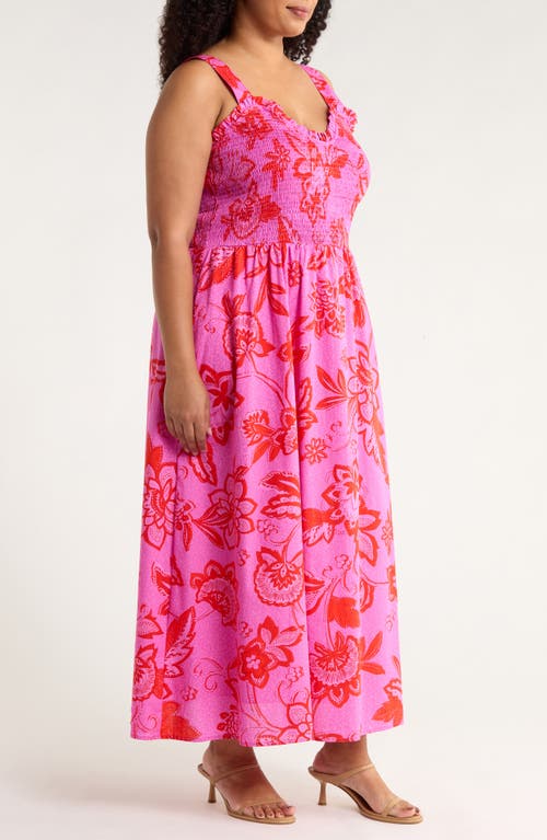 Sugarlips Weirly Floral Smocked Bodice Cotton Maxi Sundress In Pink
