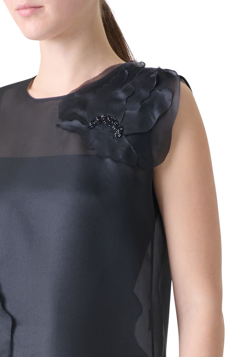 Akris 3D Poppy Appliqué Silk Organza Top, Alternate, color, Black