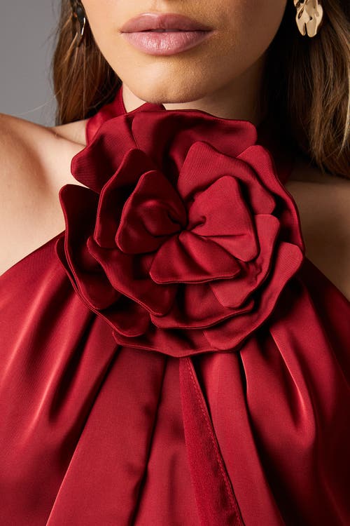 Coast Halter Neck Satin Maxi Dress In Burgundy