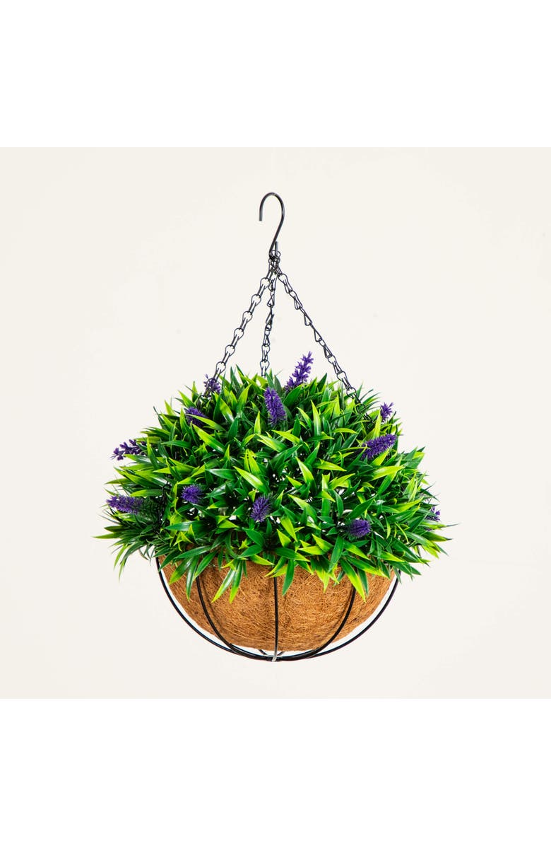 NEARLY NATURAL 18-in UV Resistant Artificial Lavender Hanging Basket, Alternate, color, Green/Purple