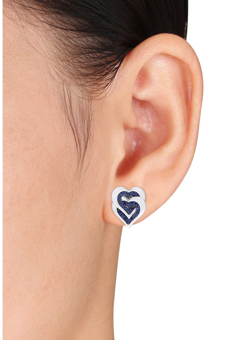 Interlocking Heart Sapphire Stud Earrings, Alternate, color, BLUE
