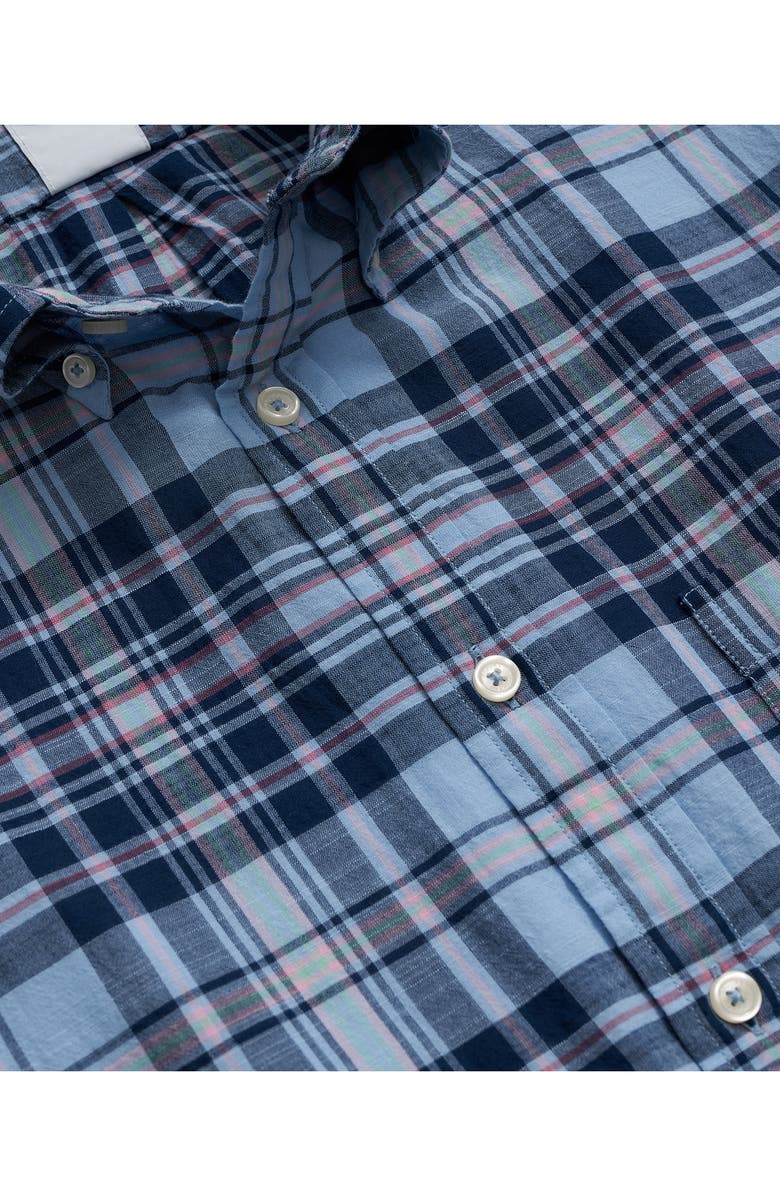 Brooks Brothers Regular Fit Madras Plaid Short Sleeve Cotton Button-Down Shirt, Alternate, color, Light Blue Multi