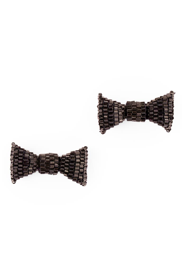 Beaded Bow Stud Earrings, Main, color, BLACK