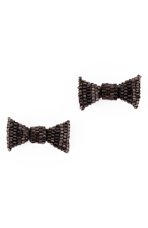 Beaded Bow Stud Earrings