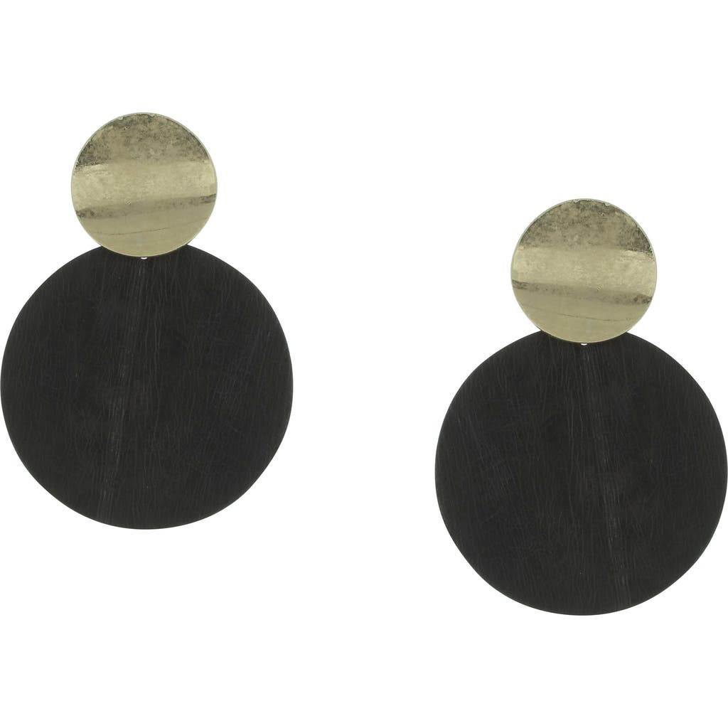Olivia Welles Gracie Faux Leather Disc Drop Earrings In Gold/black
