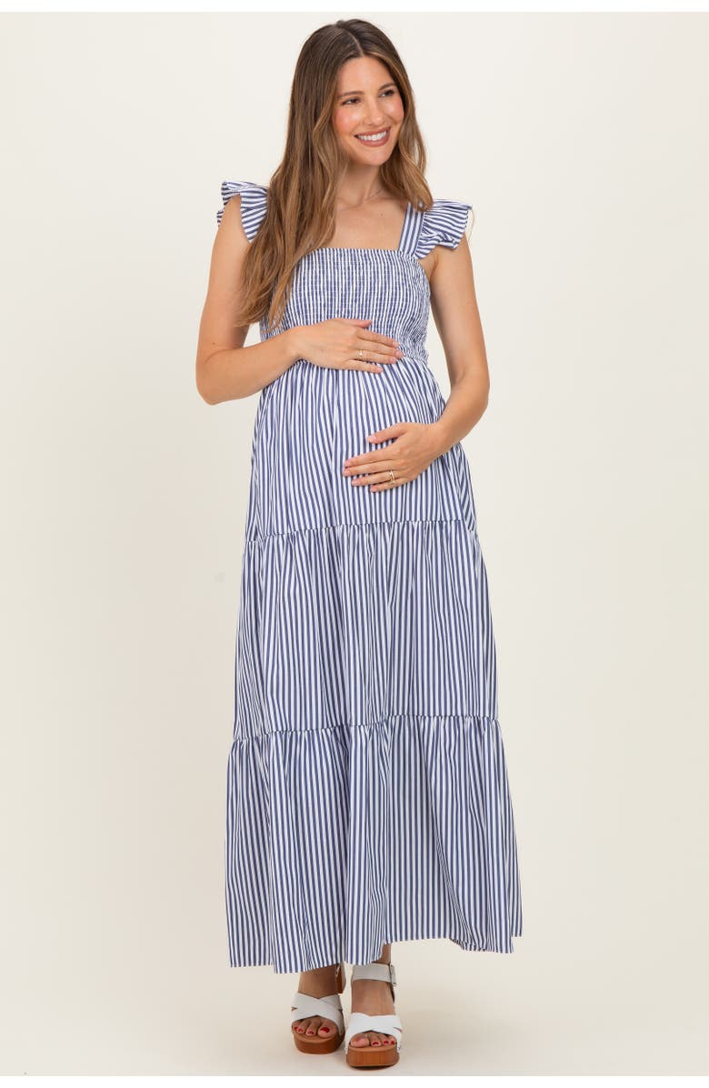 PinkBlush Striped Ruffle Strap Smocked Maxi Dress, Main, color, Navy Blue