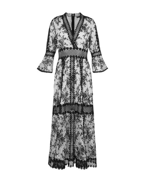 Anne Fontaine Amodio Long Floral Lace Dress In Black