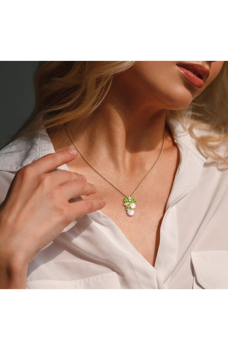 DELMAR 8-9mm Cultured Freshwater Pearl & Gemstone Cluster Necklace, Alternate, color, Green