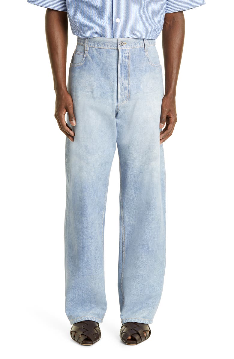 Bottega Veneta Denim Print Leather Jeans, Main, color, Light Blue