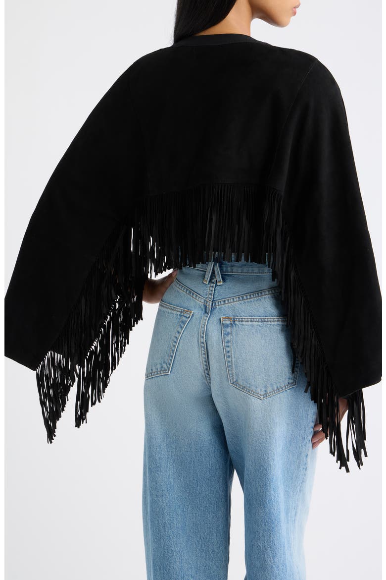 Paige Fringe Detail Suede Poncho, Alternate, color, BLACK