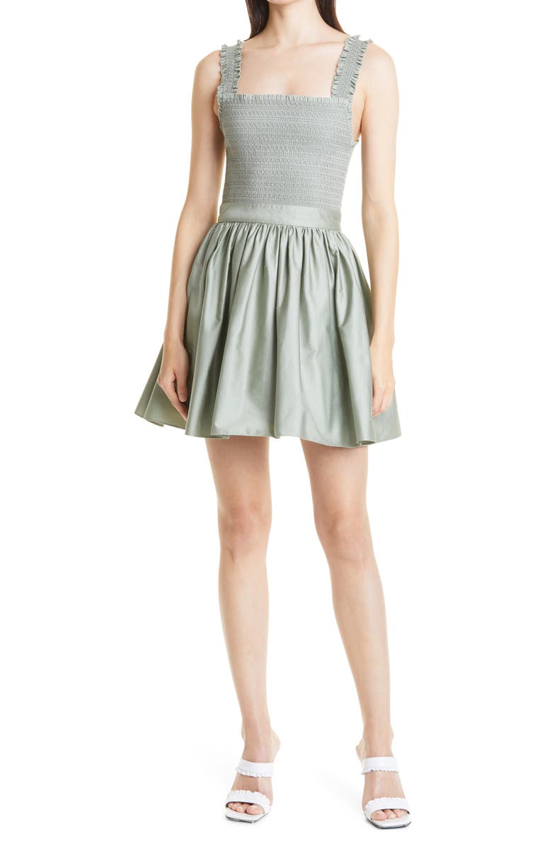 Alice + Olivia Barrett Smock Bodice Stretch Cotton Party Dress, Main, color,