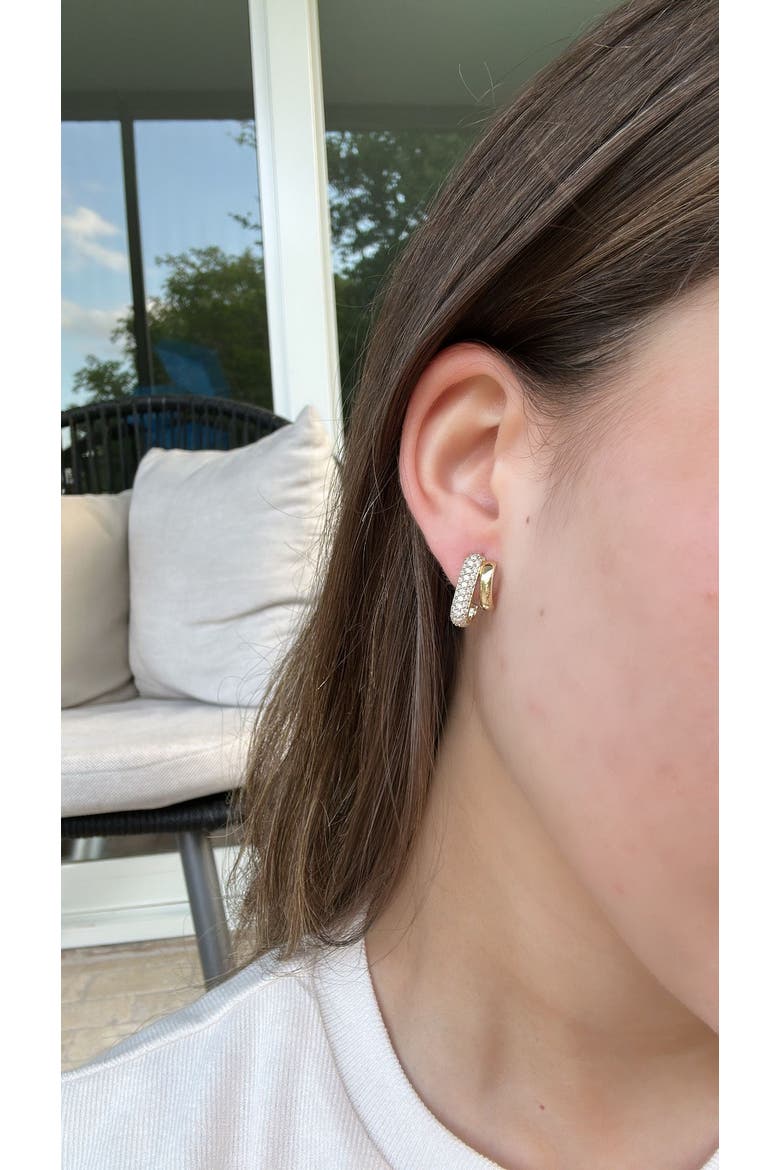 Double Hoop Gold and Pavé Lab Diamond Earrings in 14K Gold, Alternate, color, Yellow Gold