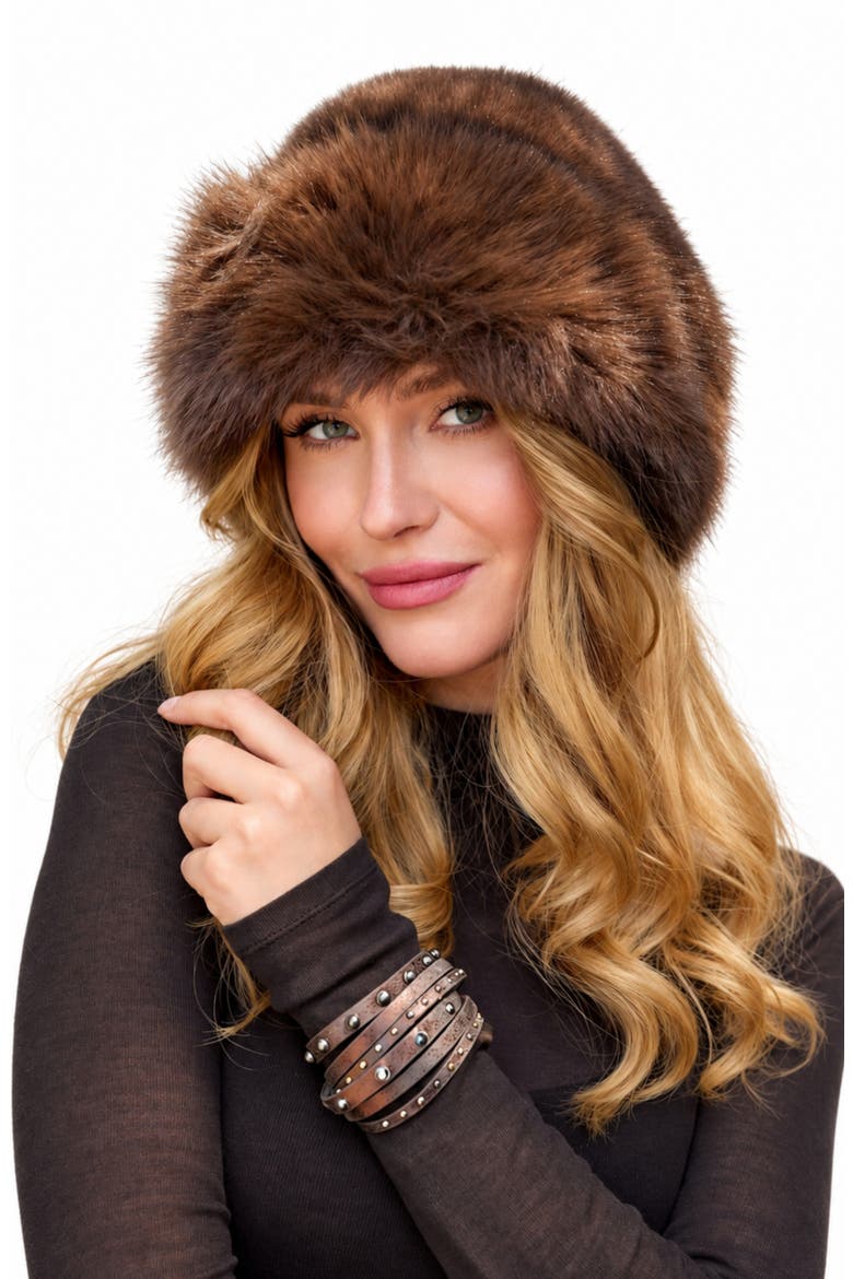 Faux Fur Hat, Alternate, color, BROWN