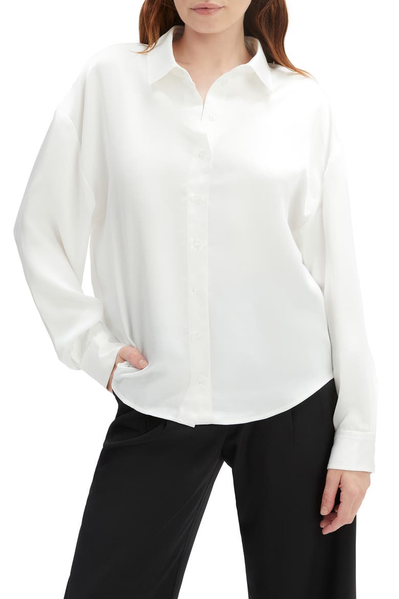Luana Oversize Satin Button-Up Shirt, Main, color, ORCHID WHITE