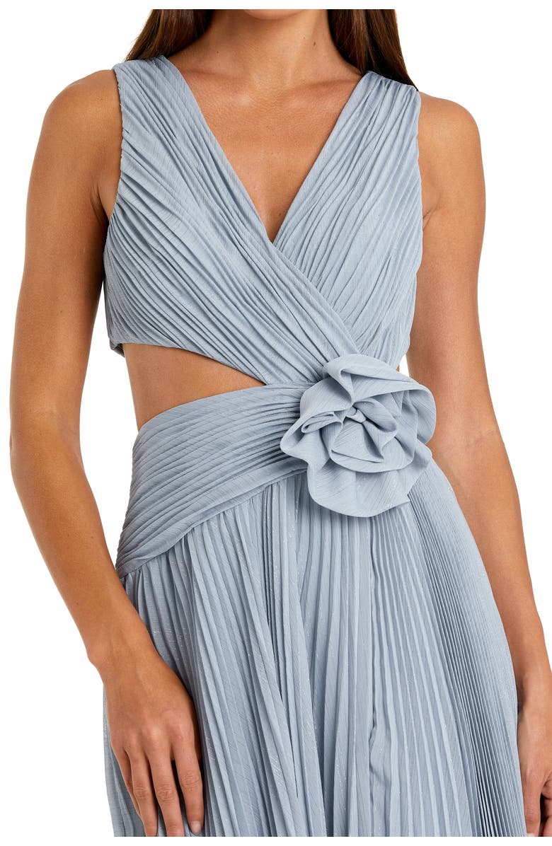 Mac Duggal Pleated Chiffon Cutout Gown with 3D Flower Detail, Alternate, color, Slate Blue