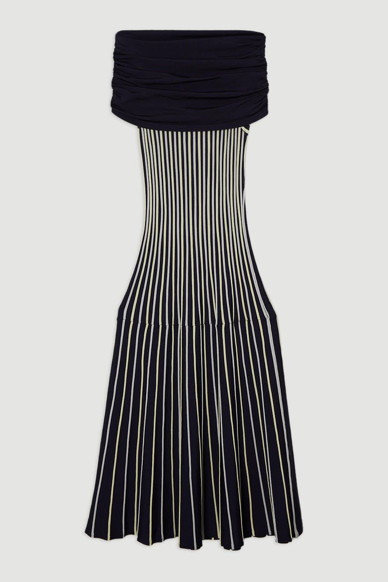 Striped Bardot Knitted Maxi Dress, Alternate, color, Blue