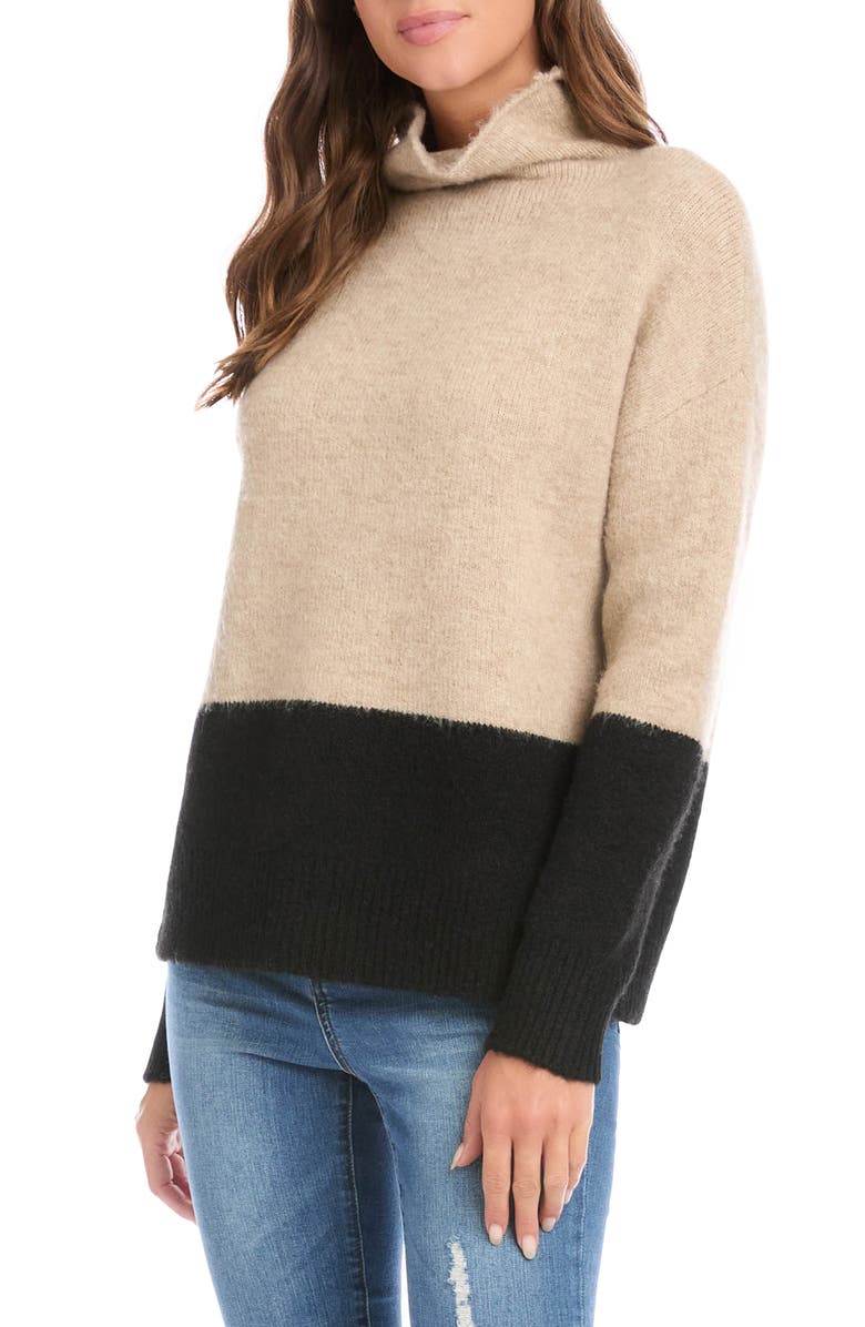Karen Kane Colorblock Turtleneck Sweater, Alternate, color, Oatmeal