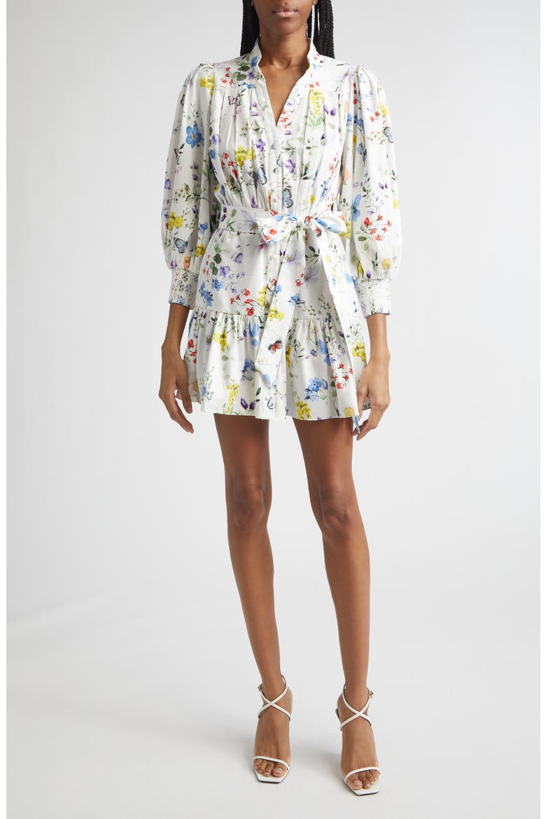 Cora Floral Print Mini Shirtdress, Main, color, TWISTING VINES OFF WHITE