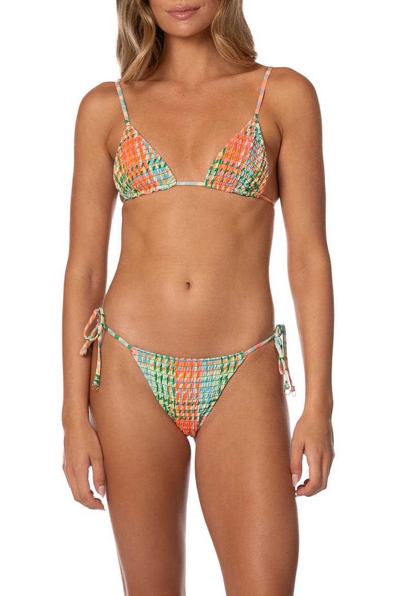 Dreamy Grid Zen Smocked Bikini Top, Alternate, color, OPEN GREEN