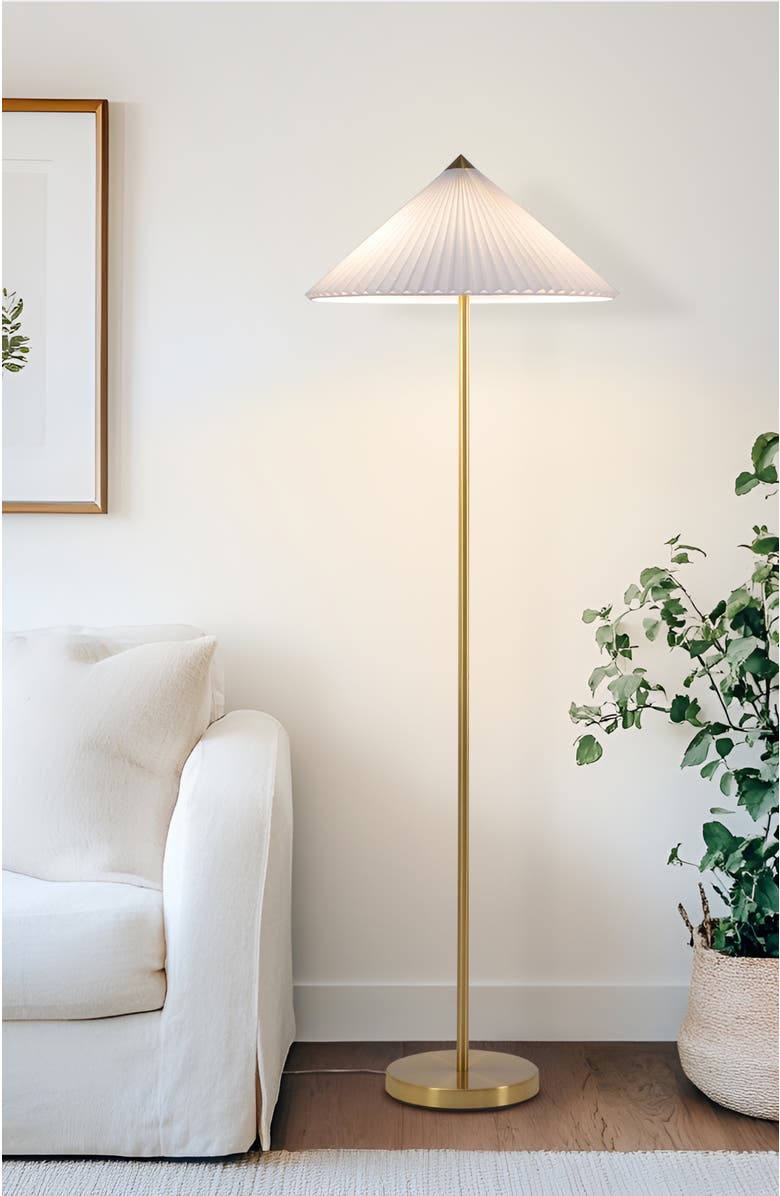 Brightech Sienna 62" LED Gold Floor Lamp with Pleated Fabric Shade, Bulbs Included, Alternate, color, 