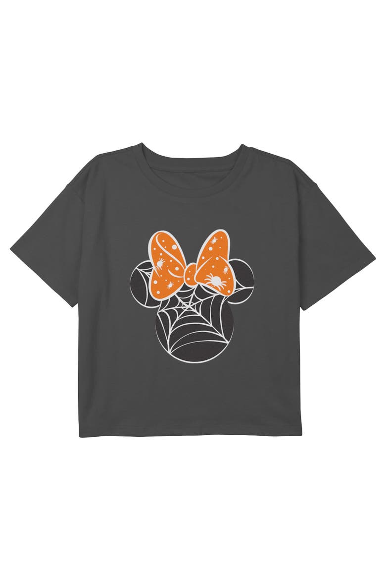 Girls' Orange Bow Boxy Cropped T-shirt, Main, color, Charcoal