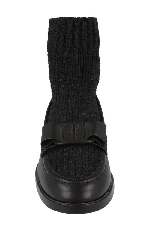 Ferragamo Vit Art Wool Sock Bow Loafer In Black